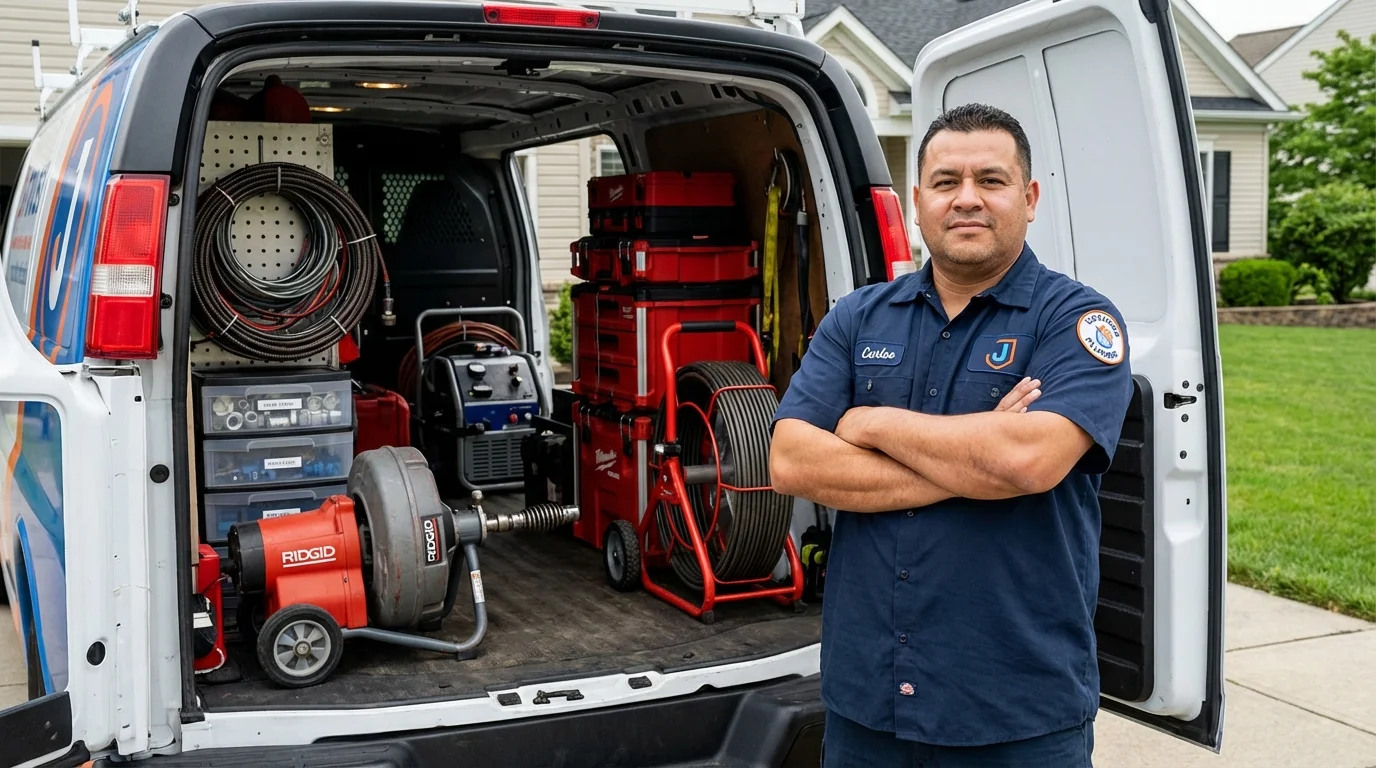 Professional drain cleaning equipment and Johns Plumbing LLC plumber in Toulon