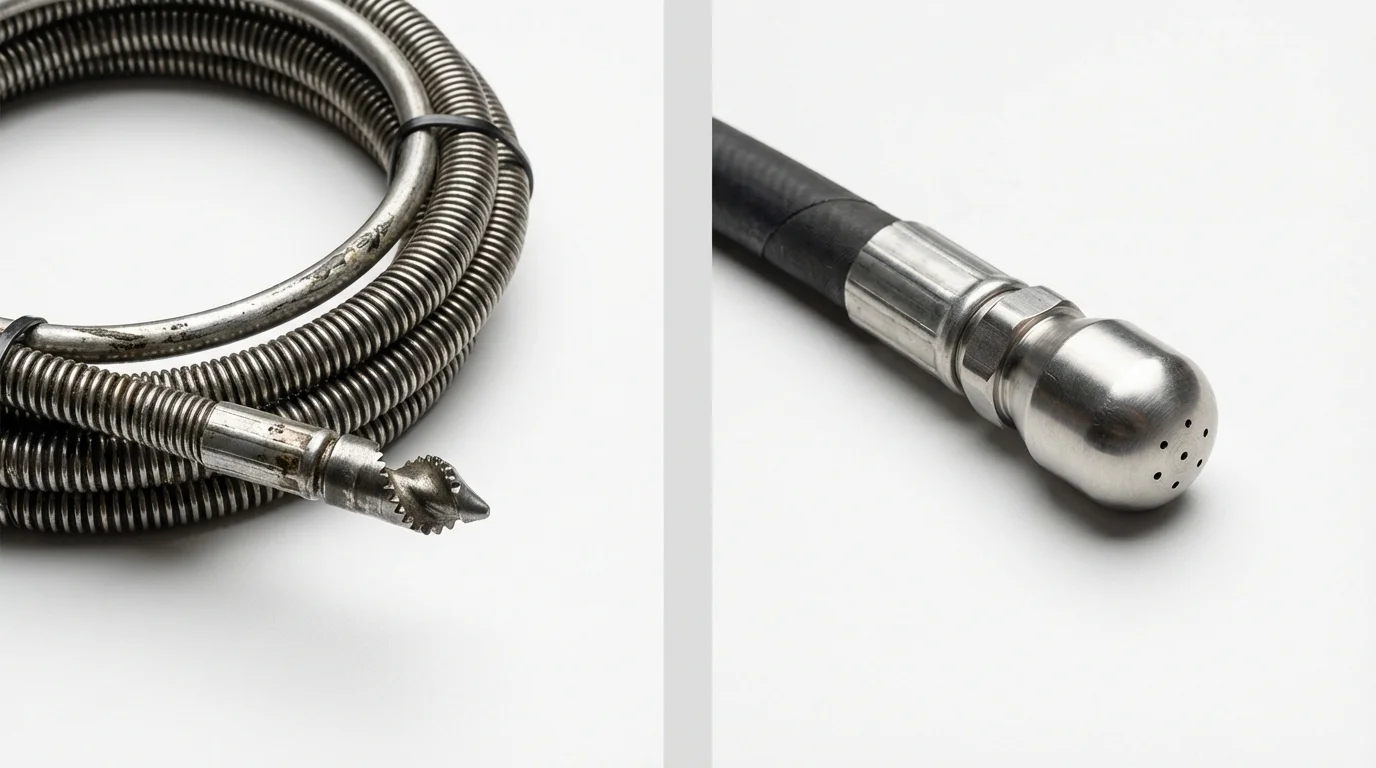 Drain snake cable and hydro jetting nozzle used for drain cleaning in Toulon, IL