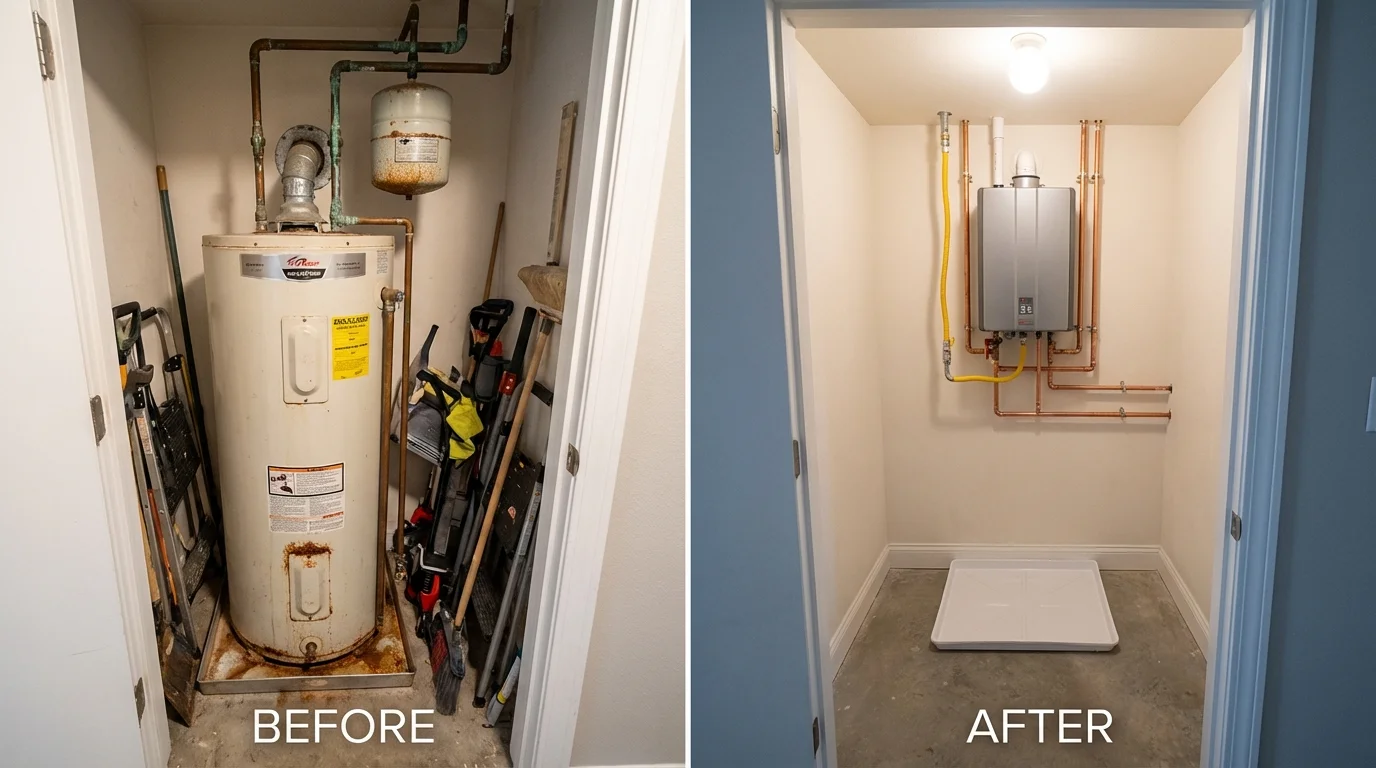 Tank water heater versus wall-mounted tankless unit comparison for Toulon, IL homeowners