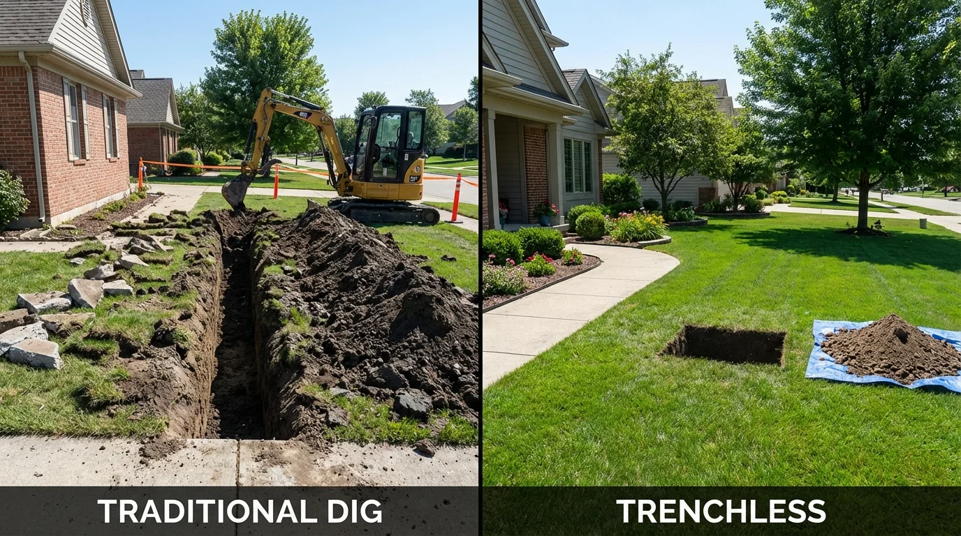 Trenchless sewer repair with minimal yard damage versus traditional excavation in Toulon, IL